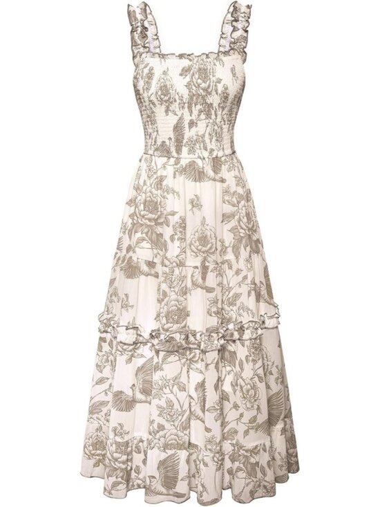 Dresses & Skirts - Women's Floral Dress Flowy Sundress Smocked Coffee Floral Cottage core Dresses